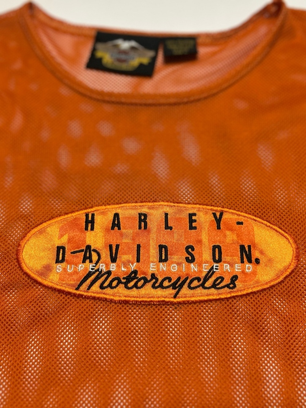 Harley-Davidson Orange Mesh Long Sleeve Shirt Motorcycle Apparel Size L